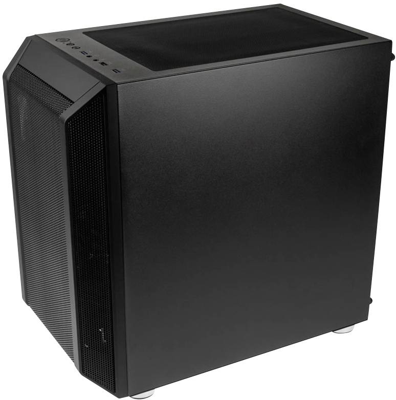 Ett svart datorchassi med flera USB-portar och ventilationsöppningar på fram- och ovansidan.