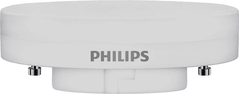 En rund, platt, vit LED-lampa från Philips med kort sockel, lämplig för takmonteringsapplikationer.