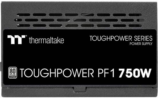 Svart nätaggregat med påskriften Thermaltake Toughpower PF1 750W och 80 Plus Platinum-certifiering.
