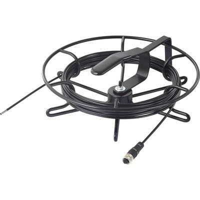 Metallavlastare för kabel med ett svart kabel upprullat. Lämplig för prydlig förvaring och organisering av kablar.