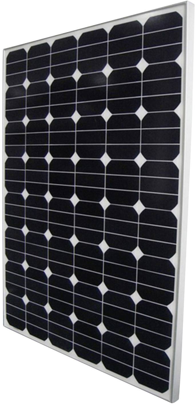 En solpanel med svarta celler och vit ram, avsedd för att omvandla solljus till elektrisk energi.
