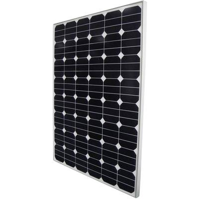 En solpanel med svarta celler och vit ram, avsedd för att omvandla solljus till elektrisk energi.