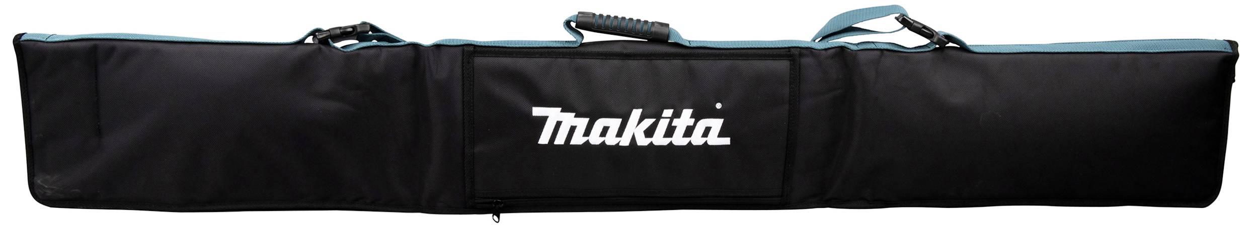 En lång svart bärväska med Makitas vita logotyp i mitten.