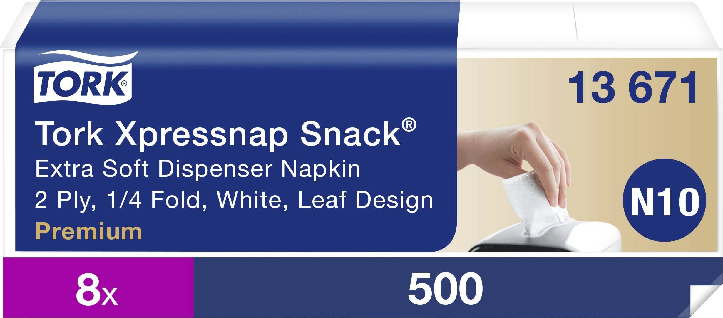 Tork Xpressnap Snack pappersservett förpackning, 8x500 vit 2-skikt 1/4-vikning bladdesign, produktkod 13671, N10 dispenser servett
