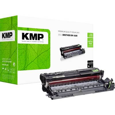 KMP premiumkvalitets trummodul för Brother DR-3400, visas med grönt-vit förpackning och den svarta tonerkassett-trumman.