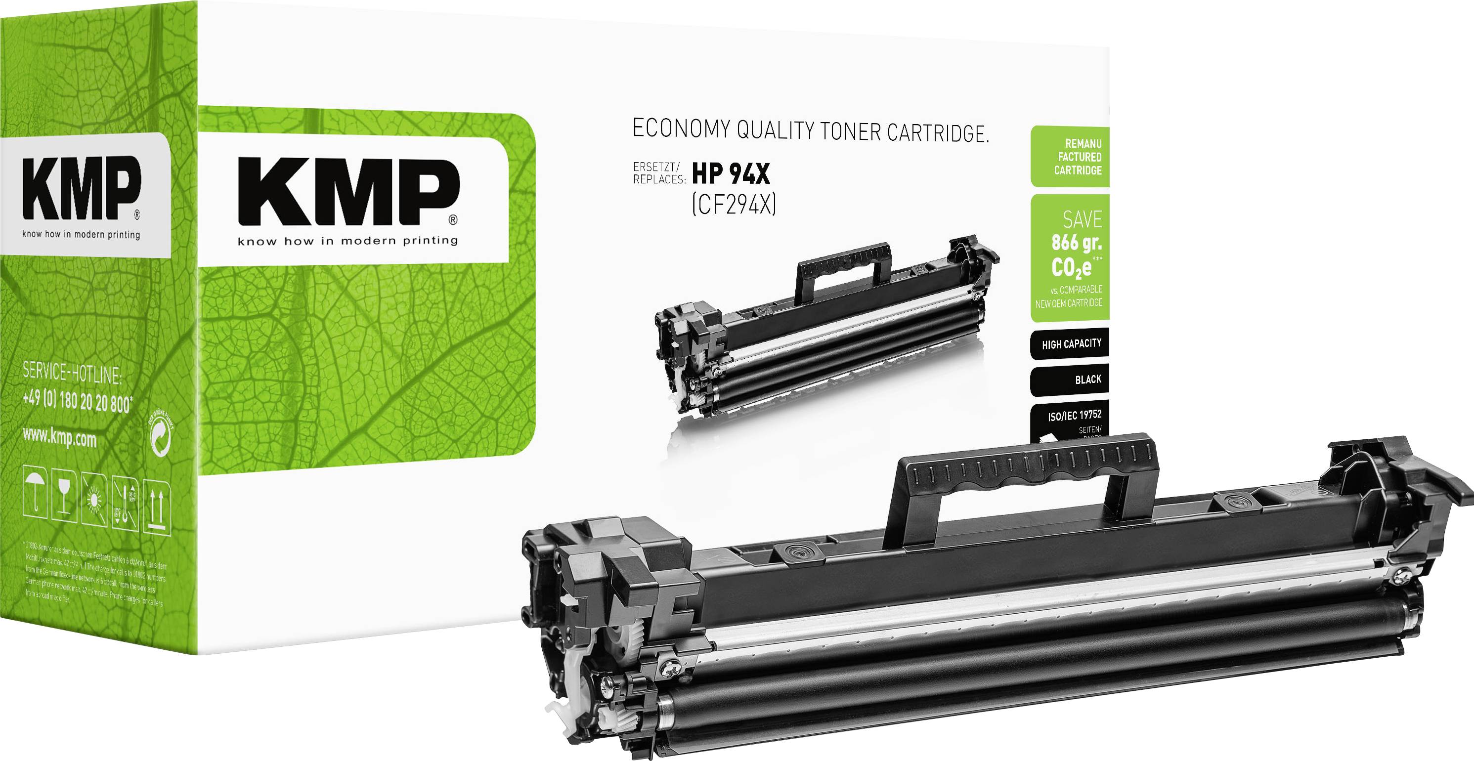 KMP ekonomi kvalitet tonerkassett förpackning och två svarta skrivartoner kassetter för HP 94X (CF294X).