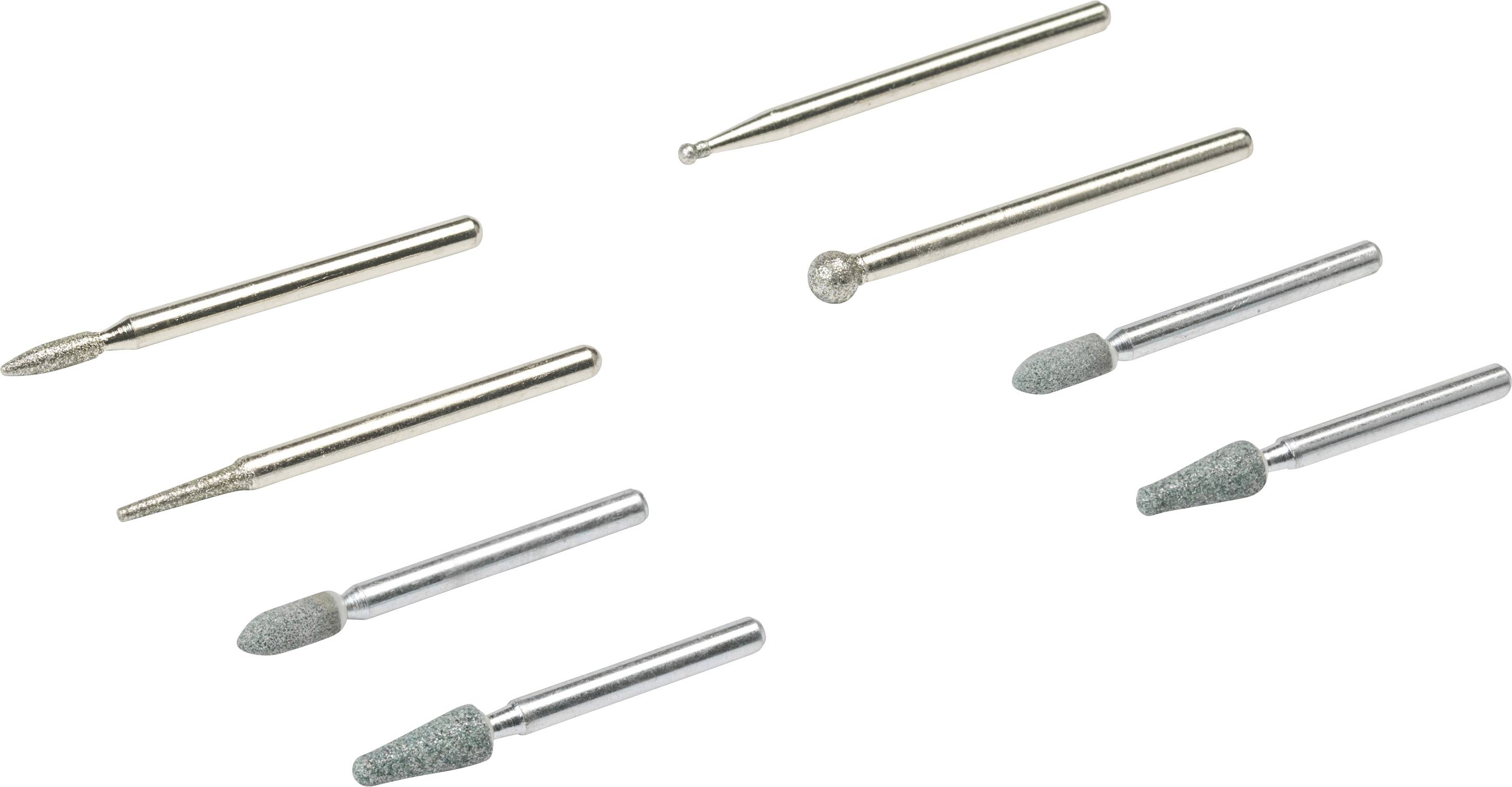 Olika typer av fräs- och slipverktyg för precisionsmetallbearbetning visade på vit bakgrund.