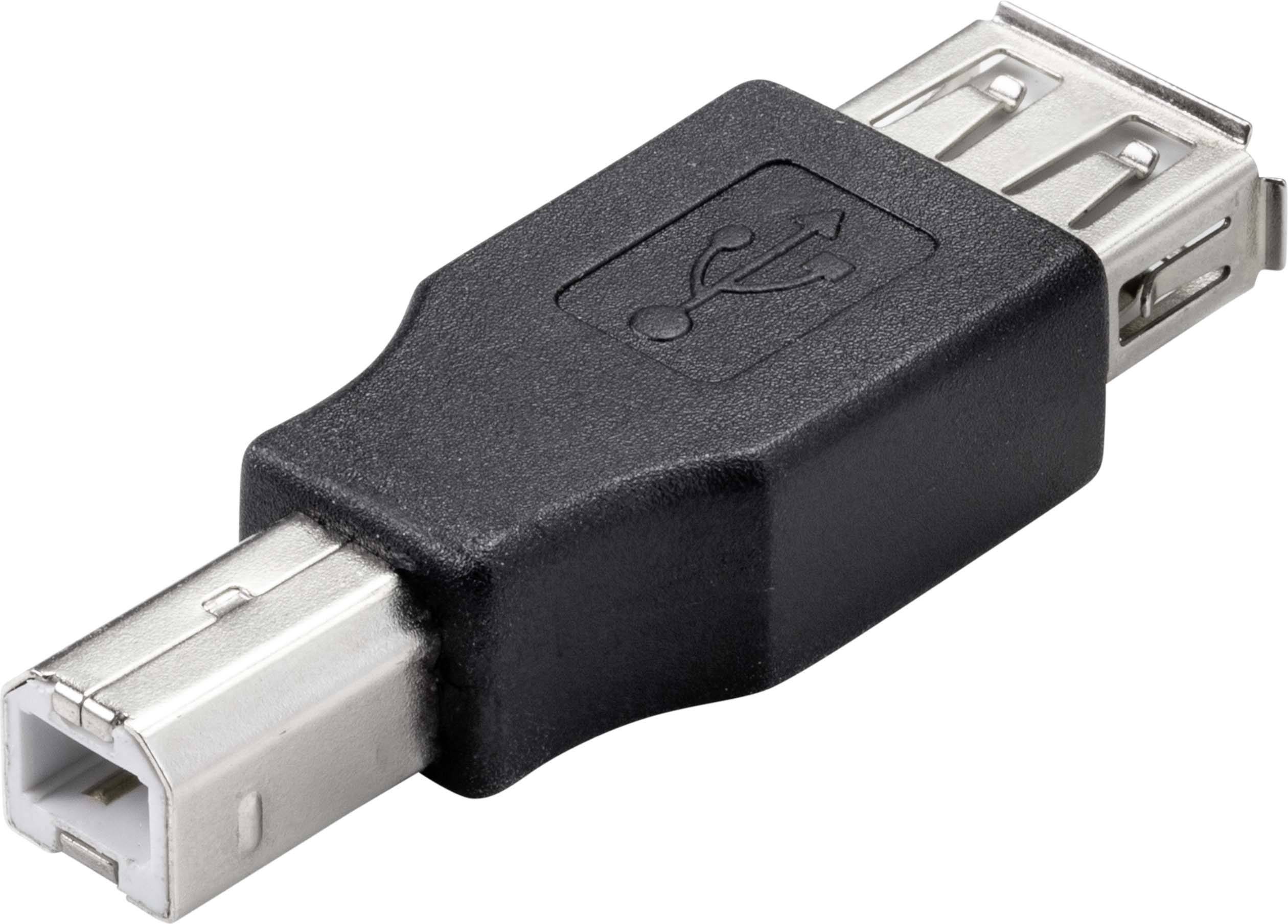 USB-adapter med en USB-A-kontakt och en USB-B-kontakt, används för att ansluta olika enheter med olika kontakttyper.