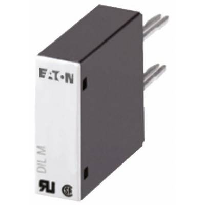 En svart och vit elektrisk komponent med texten 'EATON DIL M' och certifieringslogotyper.