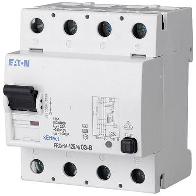 En felströmsskyddsbrytare (FI-brytare) från Eaton, typ FRCmM-125/4/03-B, för att förhindra elektriska olyckor.