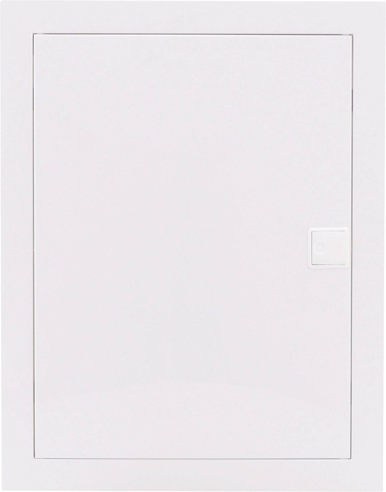 Vit, sluten rektangulär dörr eller täcksida med ett litet handtag på höger sida, möjligen en åtkomstpanel.