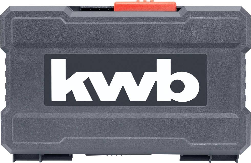 Svart verktygslåda med vitt 'kwb'-logotyp på framsidan.