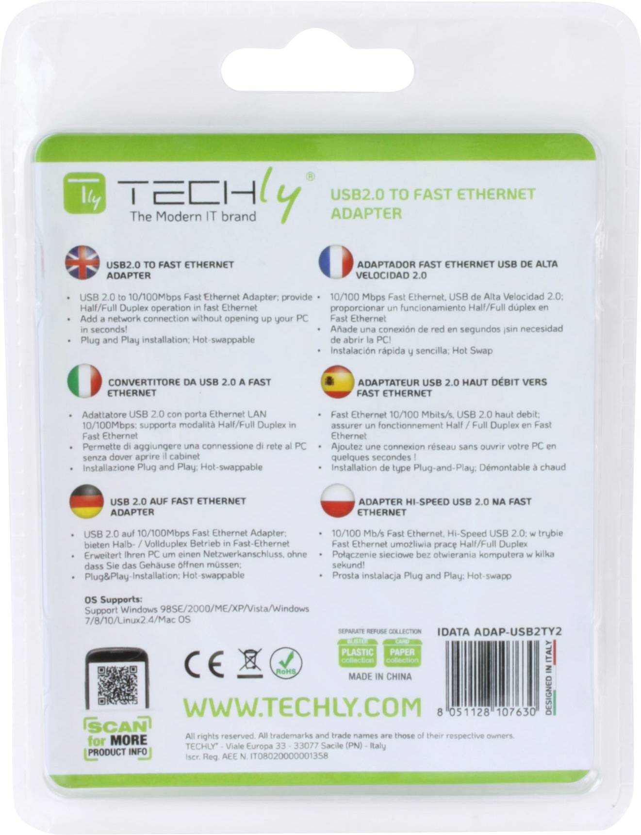 TECHly IDATA-ADAP-USB2TY2 Adapter USB 2.0, RJ45-2