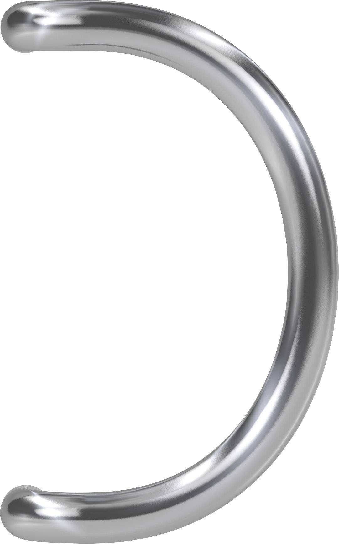 En glänsande, silvermetallisk båge med en jämn, slät yta och ett öppet slut som är format som ett 'C'.