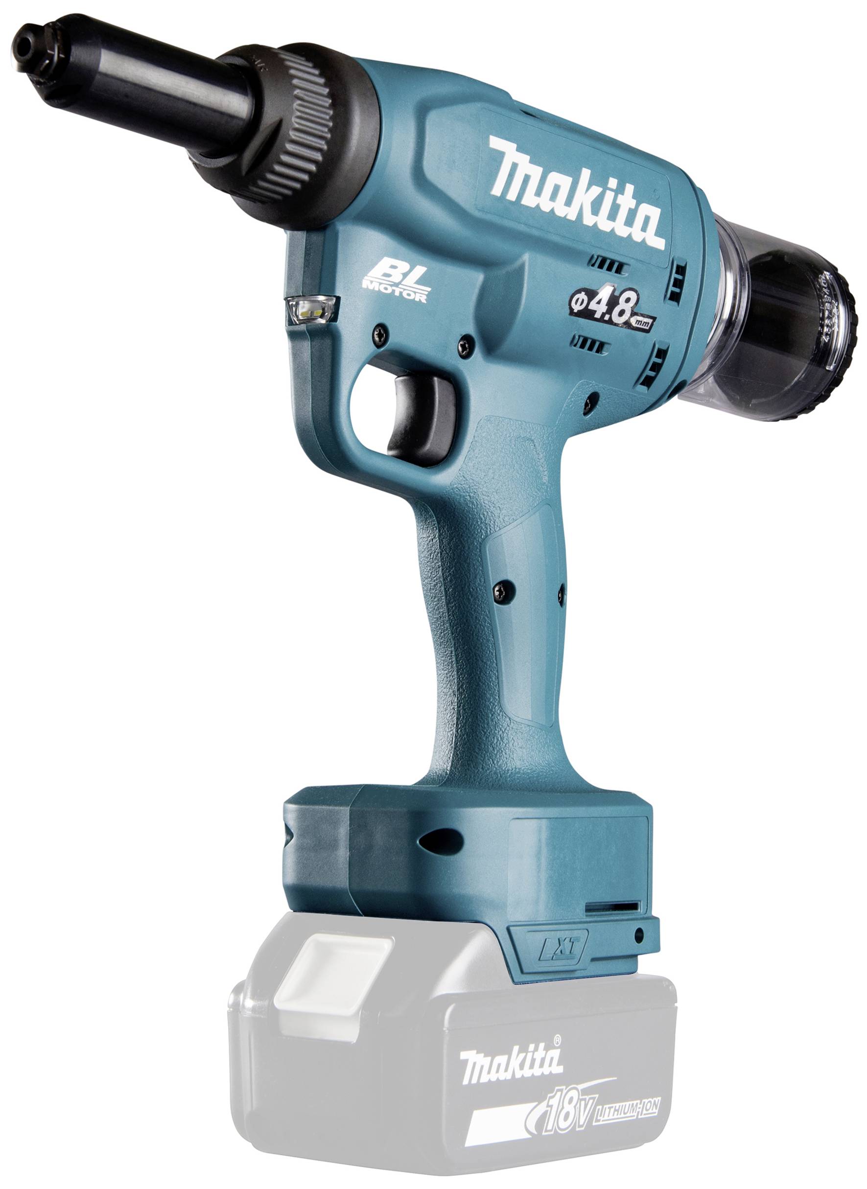 Sladdlös blå Makita skruvdragare, modell med 18V batteri. Elektronisk, med vridmomentinställning, lämplig för borrarbeten.