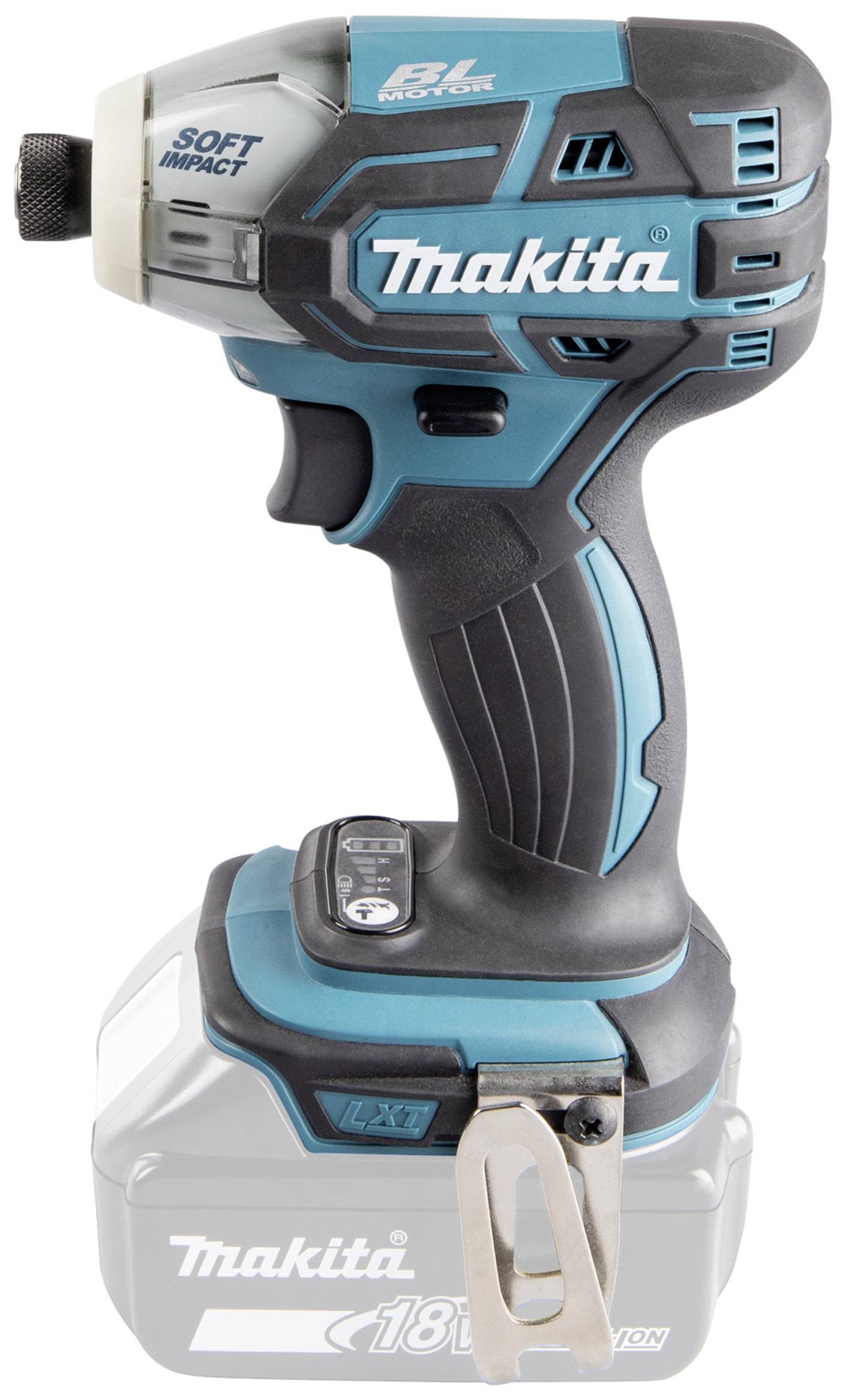 En sladdlös slagskruvdragare från Makita med 18V batteri. Skruvdragaren är blå och svart, kompakt och passar för hemmafixare.