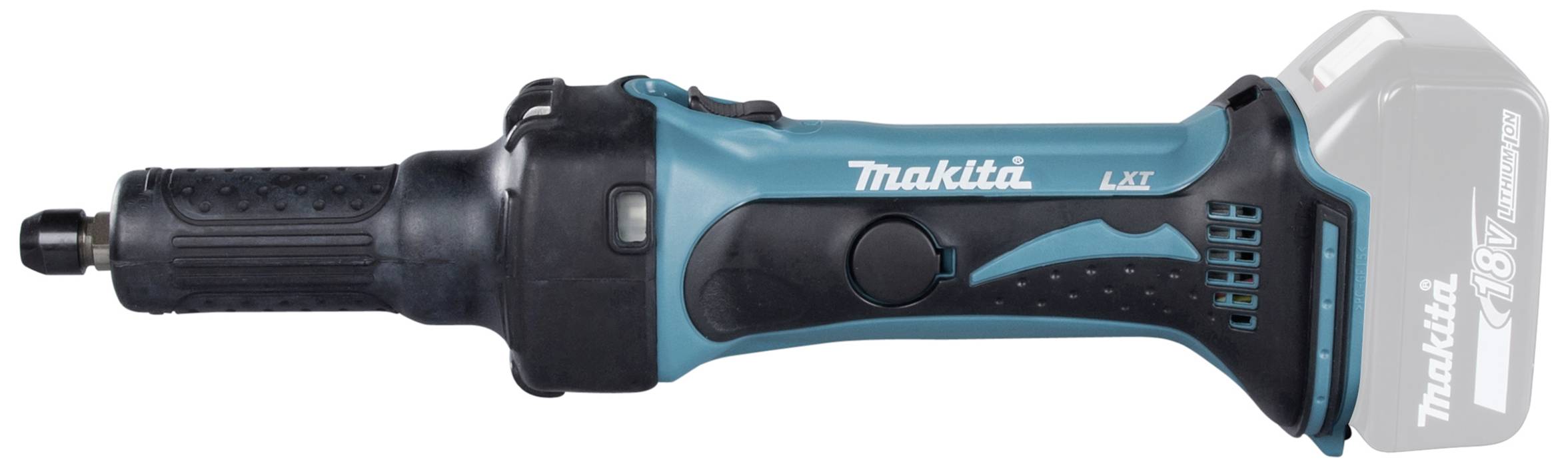 En blå-svart batteridrivet verktyg från 'Makita' med ergonomiskt grepp, lämpligt för hantverksarbeten.