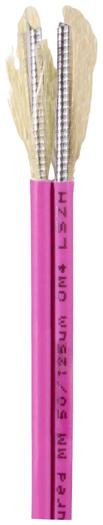 Närbild av en rosa, flertrålad kabel med oskyddade ändar för trådförankring.