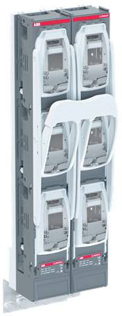 ABB kopplingslåda med sex transparenta täcklock i två vertikala rader, lämplig för elektriska säkringar.