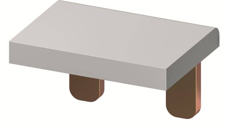 Ett rektangulärt bord med en grå yta och två bruna, avrundade ben.