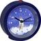 Blå väckarklocka med raketmotiv och lysande stjärnor. Visar tiden 10:10.
