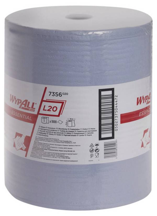 Kimberly Clark KI1066 7356 WYPALL L20 ESSENTIAL Wischtücher Großrolle Rengöringsdukar för förarrum 2 ark