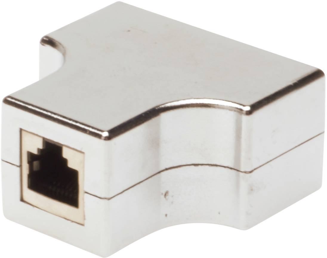 En silverfärgad Ethernet-kopplingsnätadapter med rektangulär form och en Ethernet-port, avsedd för att ansluta två nätverkskablar.