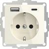 2USB 2U-449535 Skyddskontaktuttag med USB- Laddningsutgång, Petskydd, VDE IP20 Cremevit