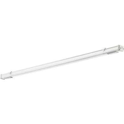 Vit LED-ljuslist, lång och smal, med metallhållare i ändarna; lämplig för tak- eller väggmontering.