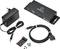 Nätverksadapter-set med svart adapter, kabel, fästklämma och skruvar. Innehåller HDMI- och USB-anslutningar.