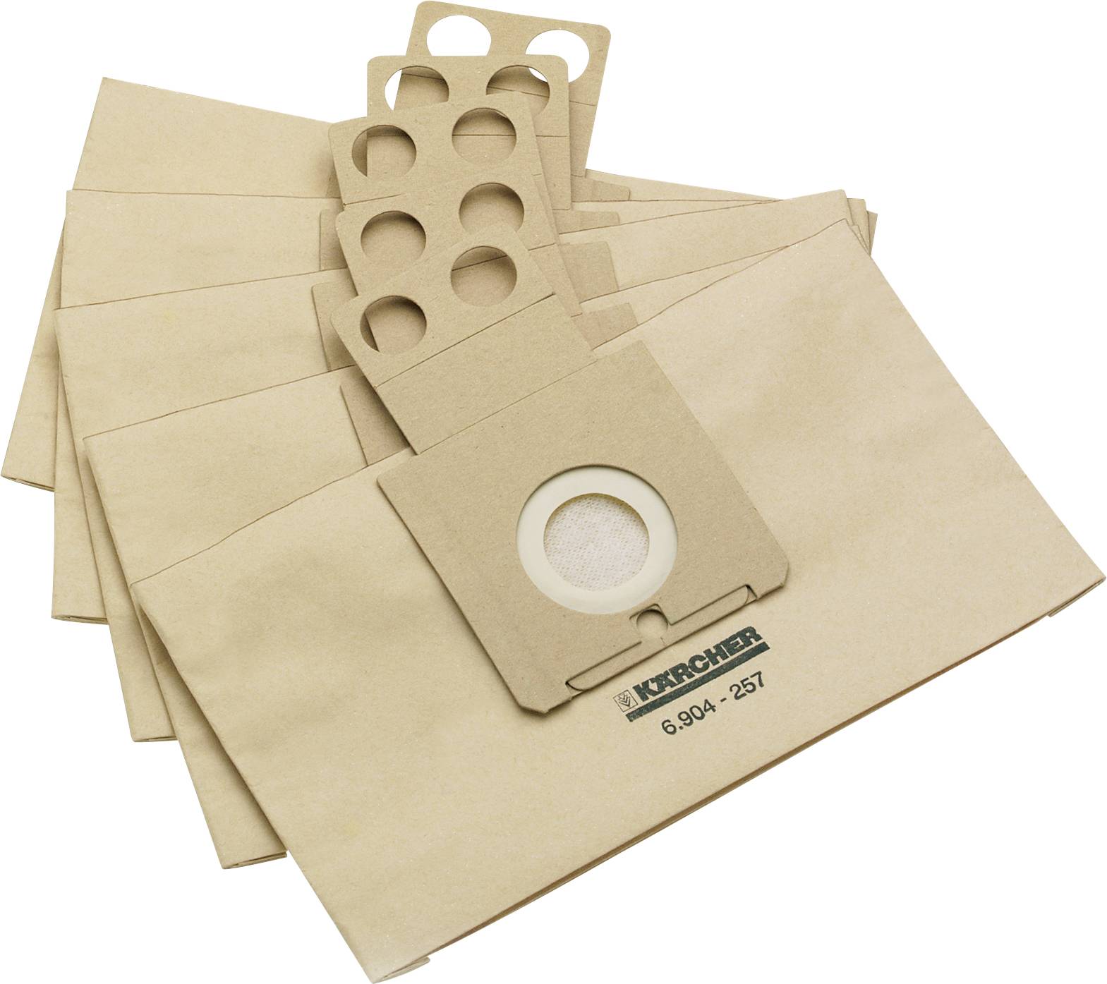 Pappersdammsugarpåsar i set, med flera öppningar och filter, lämpliga för Kärcher-modeller, staplingsbara för enkel förvaring.