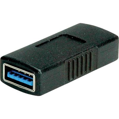 USB-adapter, rektangulär, svart. Ansluter USB-A-enheter, snabb dataöverföring genom blå insida, visar USB 3.0.