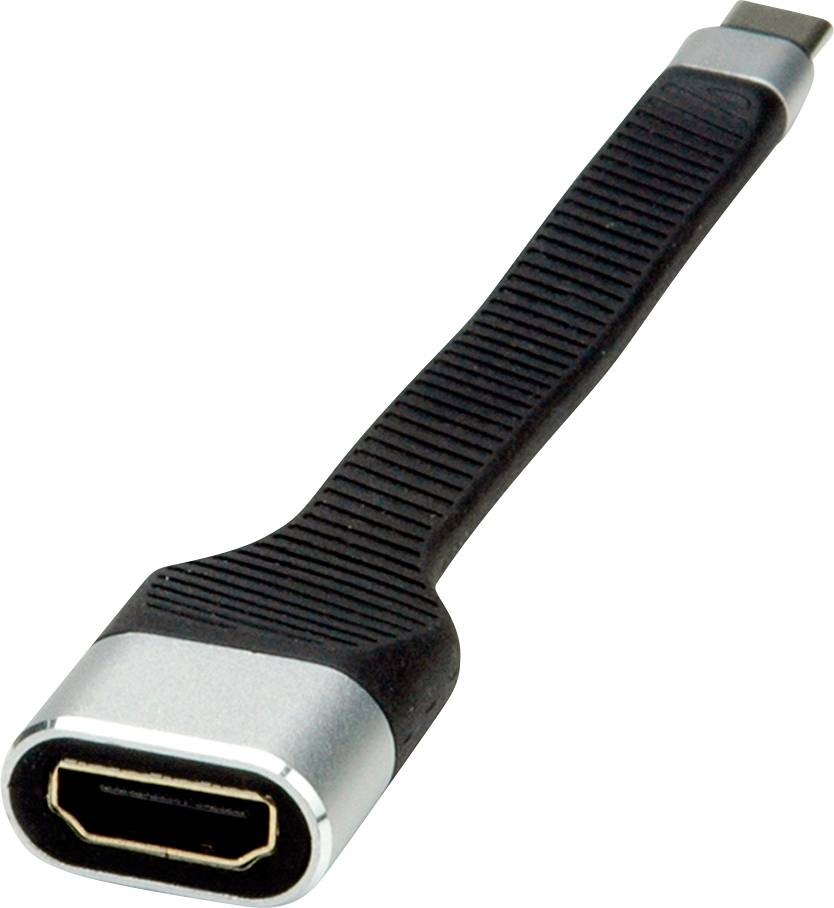 En adapterkabel med en HDMI-anslutning på ena sidan och en USB-C-anslutning på den andra sidan.
