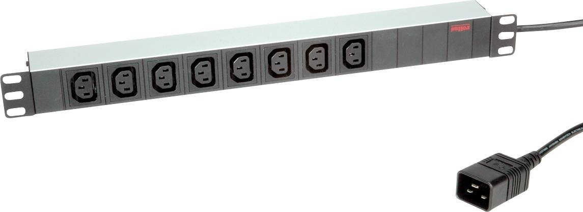 Åttaportslist med kabel, lämplig för 19-tums rack.