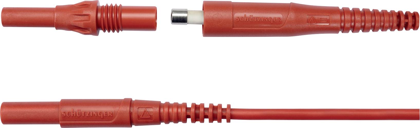 Tre röda elektriska kontaktdon med gängad anslutning, avsedda för exakta kopplingar i elektroniska enheter.