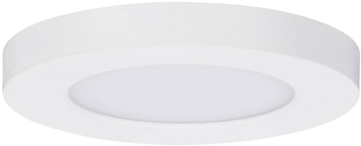 Platt, rund LED-taklampa i vitt, lämplig för moderna interiörer. Energieffektiv och minimalistisk i designen.