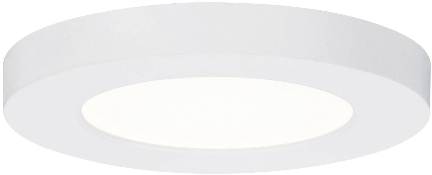 Rund, plan, vit taklampa med integrerat LED-modul och jämn ljusspridning.
