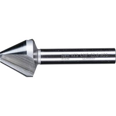 En silverfärgad, blank metallförsänkare med ett koniskt huvud; används för bearbetning av hål i material.