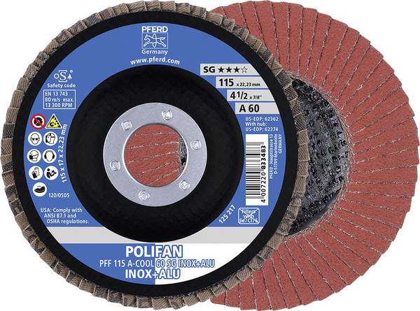 PFERD TOOLS 67656115 PFF 115 A-COOL 60 SG INOX+ALU Lamellslipplatta  Diameter 115 mm  Kornighet 60  10 st