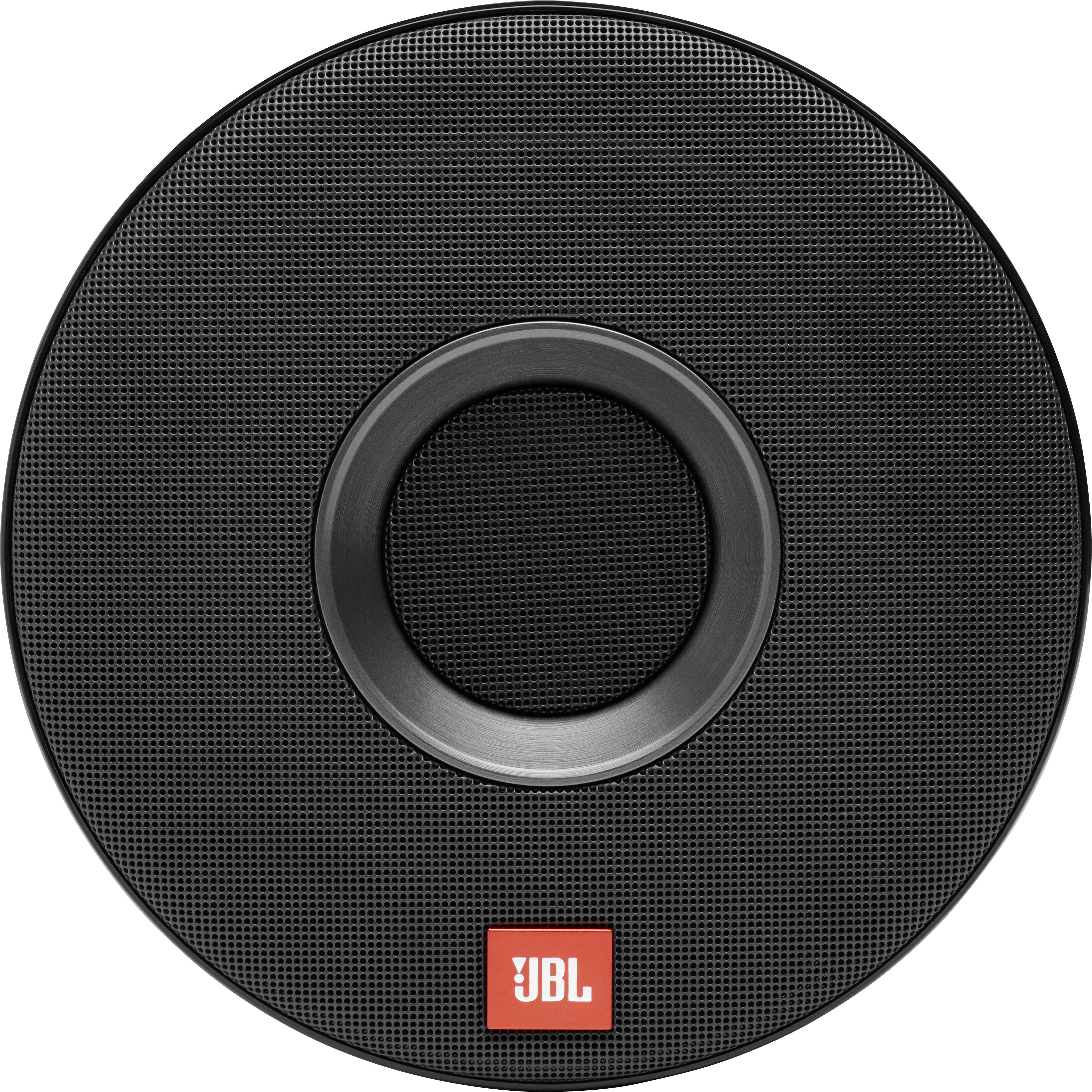 Svart, rund högtalare med JBL-logotyp i mitten. Lämplig för ljudapplikationer och erbjuder god ljudkvalitet.