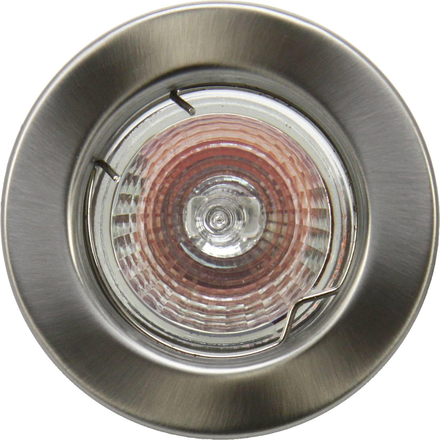En rund taklampa med en metallisk ram och ett klart glasskydd som omger en cylindrisk glödlampa.