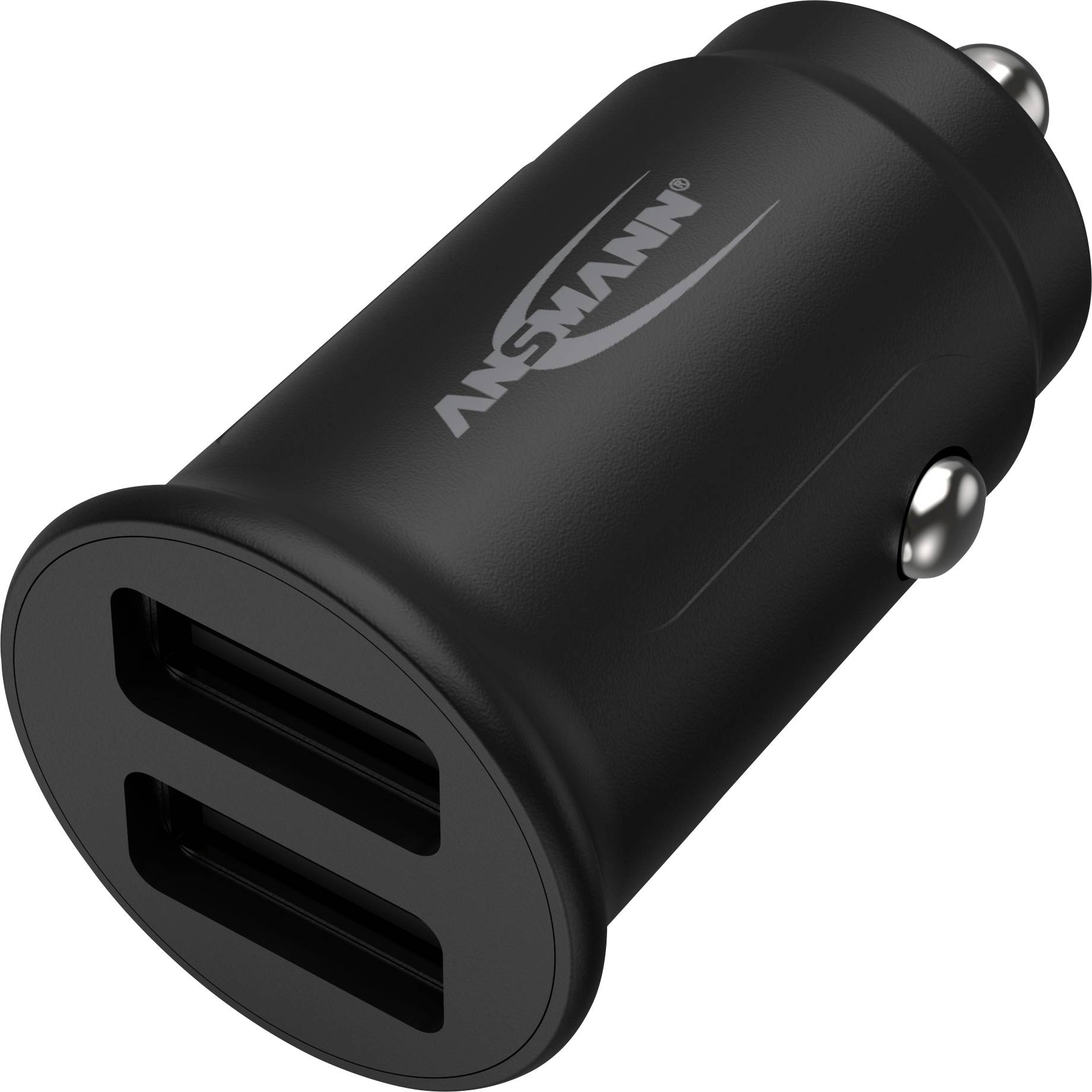 Svart USB-laddare för cigarettändaren i bilen med två USB-portar.