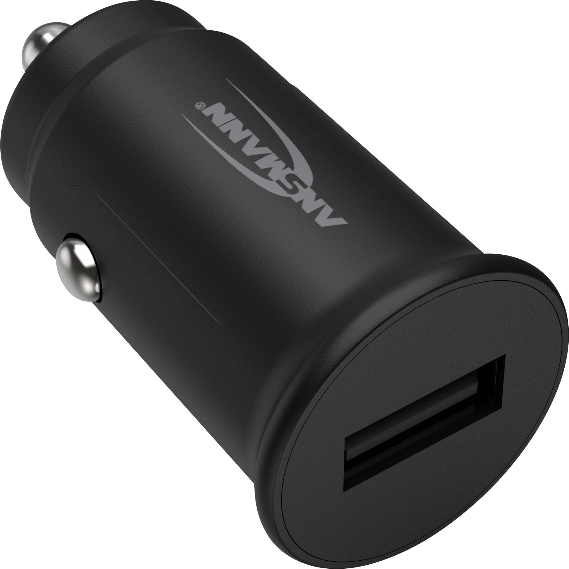 Svart USB-biladapter med en USB-port, för laddning av enheter via bilens cigarettändare.