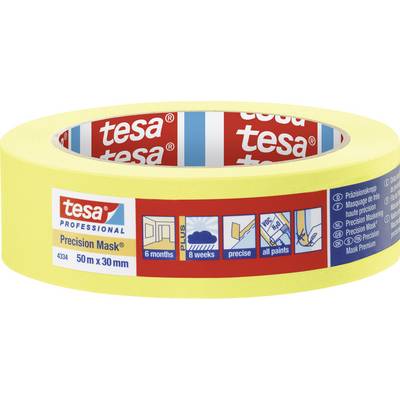 Maskeringstejp från Tesa, 50 mm x 30 m, gul. Lämplig för exakt täckning; håller upp till 8 veckor inomhus.