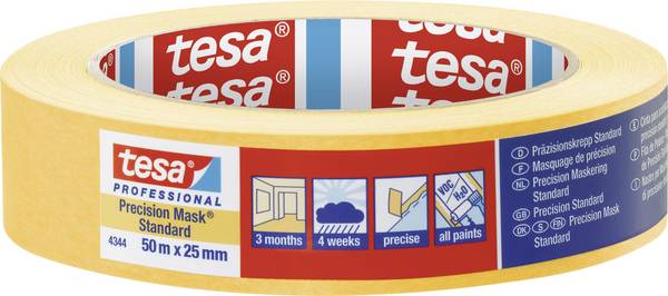 <br>  tesa<br>  PRECISION STANDARD<br>  04344-00003-00<br>  Maskeringstejp<br>  Precisionskrepp®<br>  Gul<br>  (L x B) 50 m x 25 mm<br>  1 st<br>