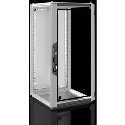 Ett öppet IT-serverrack med glasdörr, lämpligt för nätverksenheter. Visar strukturen och ventilationen för effektiv kylning.