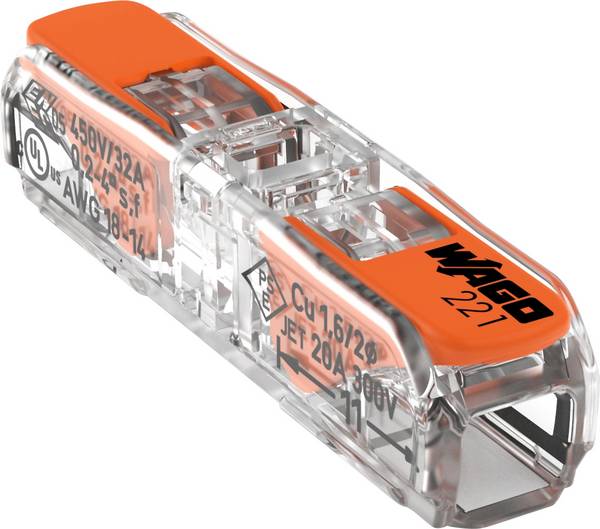 WAGO 221-2411 221-2411 Kopplingsklämma Flexibel: 0.14-4 mm² Styvhet: 0.2-4 mm² Antal poler: 1 60 st Transparent, Orange
