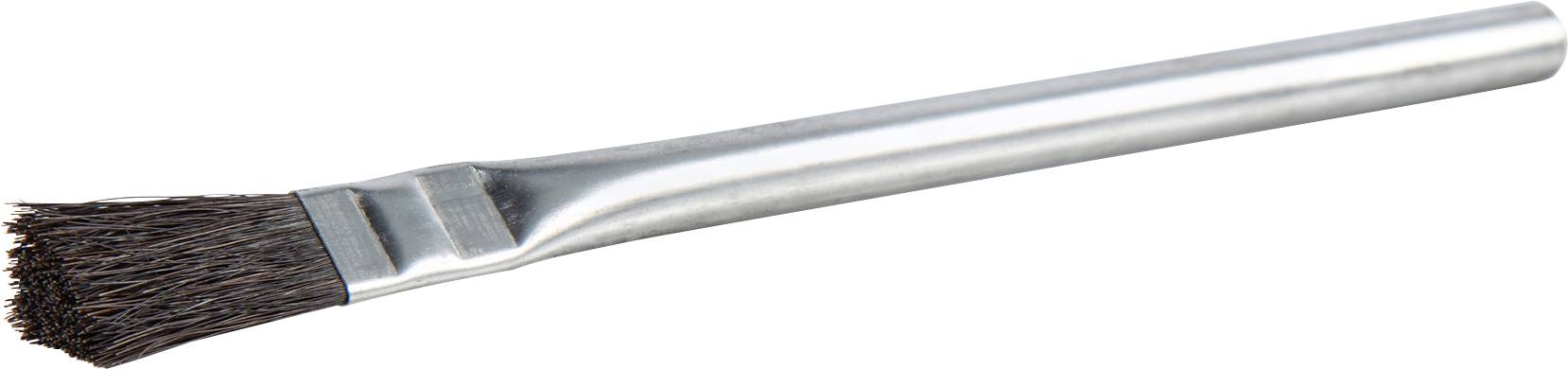 En pensel med metallhandtag och mörka borst, lämplig för målning eller rengöring. Stilen är enkel och funktionell.