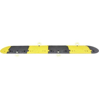 Farthinder med gul-svarta ränder och reflekterande element för trafikreglering på vägar.