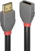 LINDY HDMI Förlängningskabel HDMI-A-kontakt, HDMI-A uttag 2.00 m Antracit, Svart, Röd 36477 4K UHD, guldpläterad kontakt HDMI-kabel